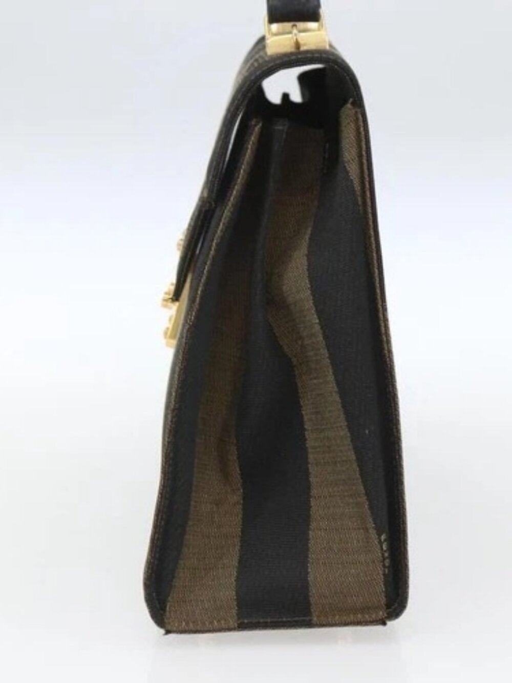 FENDI Pecan Canvas Hand Bag Black Brown gold Auth 165003 - Picture 4 of 16